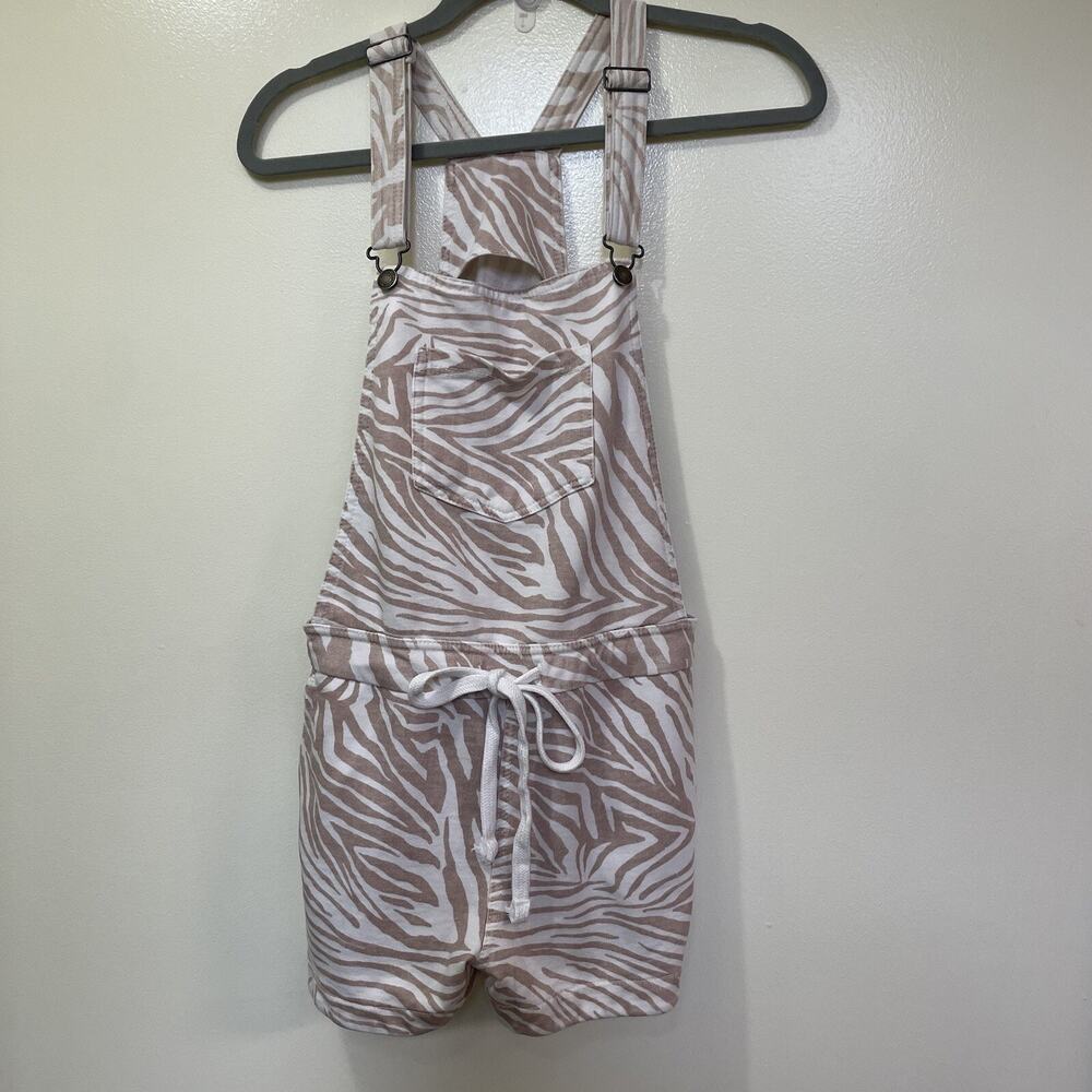 Wallflower Bib Overall Zebra Print Shorts Tan & White Womens Size Small Shortall